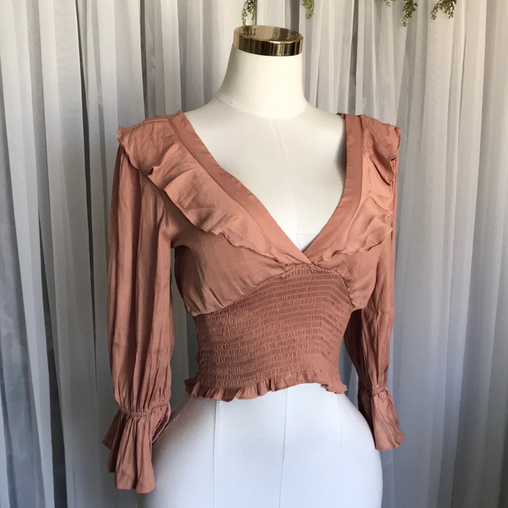 Ruffled Mauve Back Lace Up Top